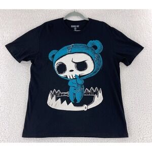 Akumu Ink Black Skull Bear Trap T-Shirt Mens Short Sleeve Crew Neck Size Large